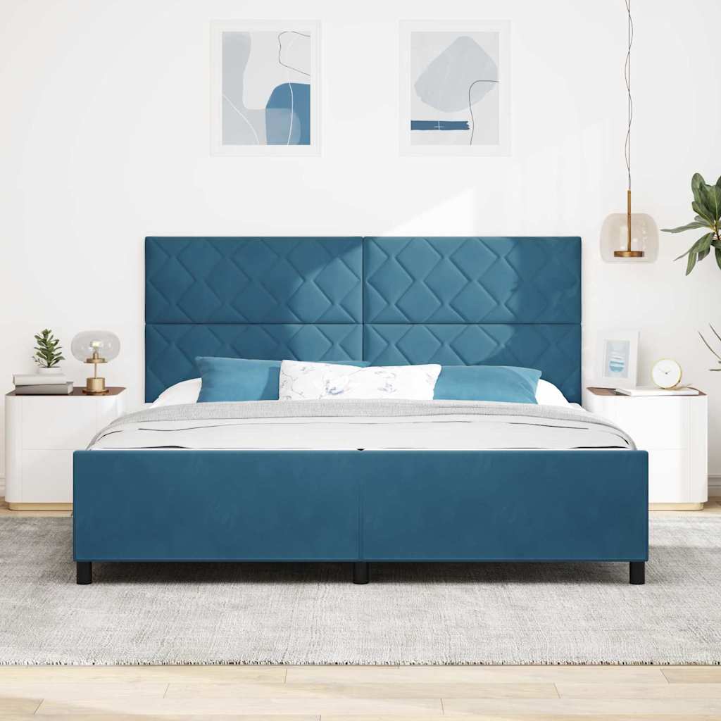 Lit à ressorts avec tête de lit Bleu foncé 200 x 200 cm Velours - XIOS
