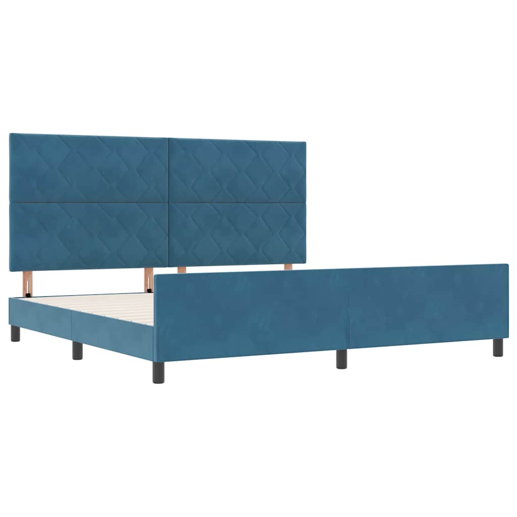 Lit à ressorts avec tête de lit Bleu foncé 200 x 200 cm Velours - XIOS
