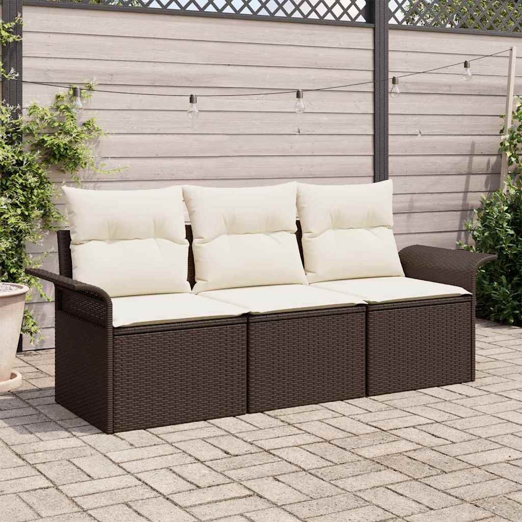 Ensemble de canapé de jardin 3 pcs Marron Poly rotin