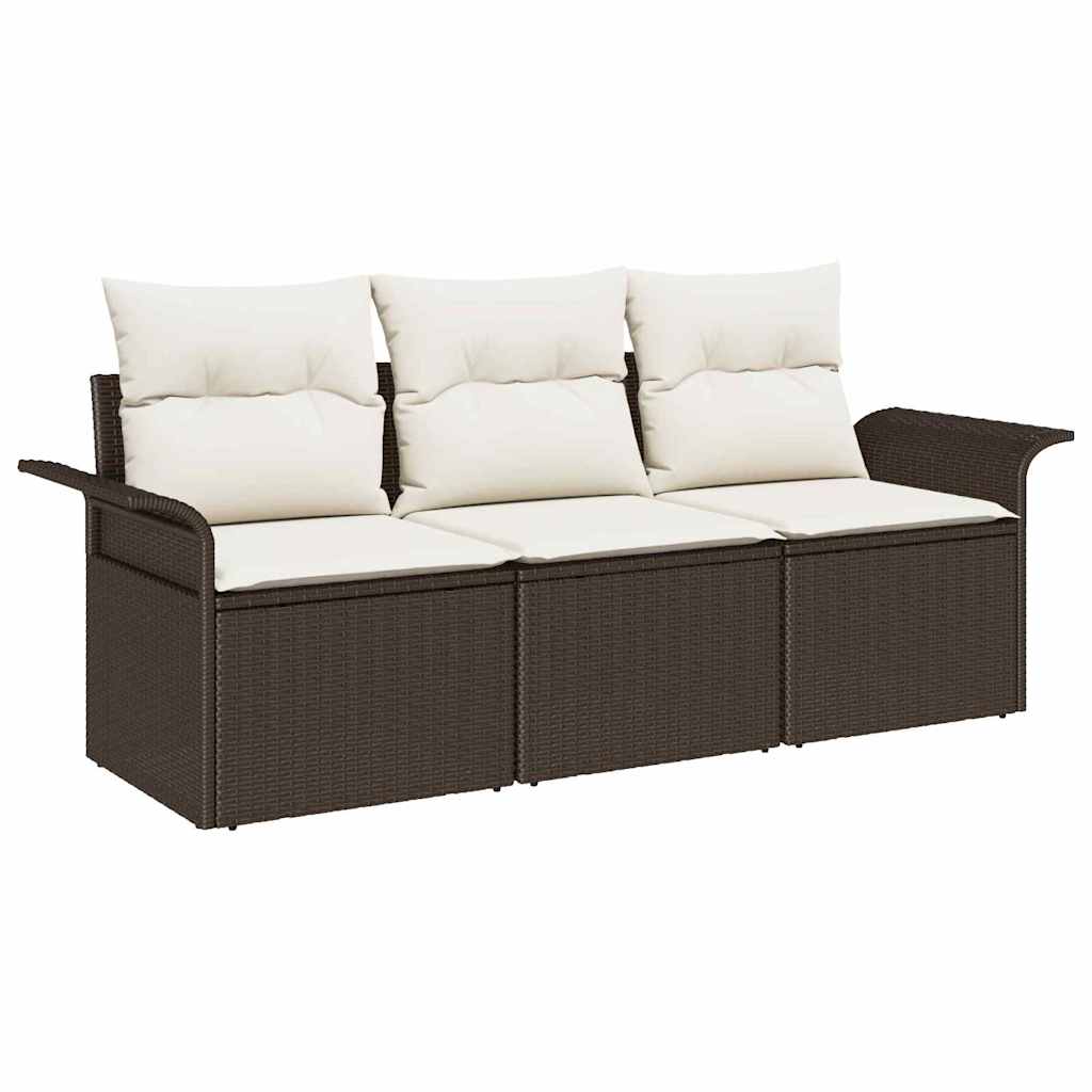 Ensemble de canapé de jardin 3 pcs Marron Poly rotin