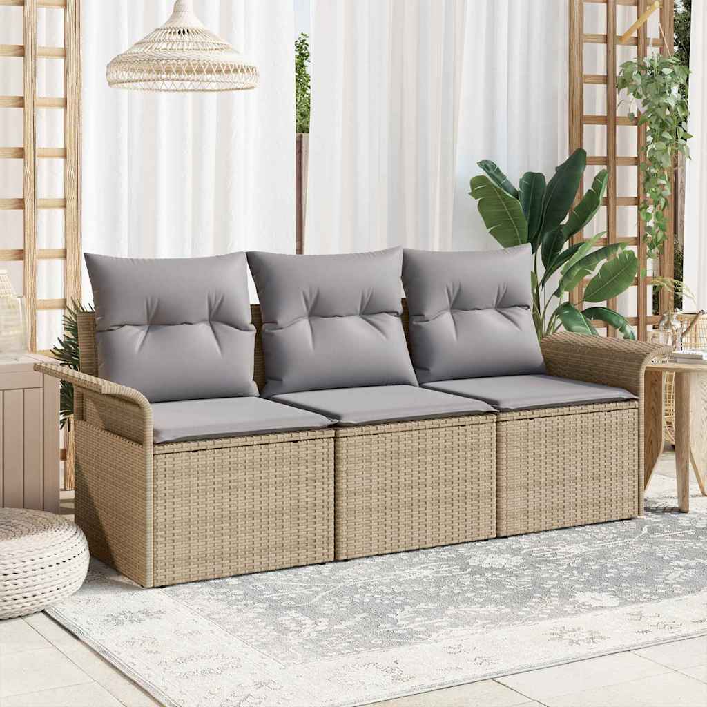 Ensemble de canapé de jardin 3 pcs Beige Poly rotin