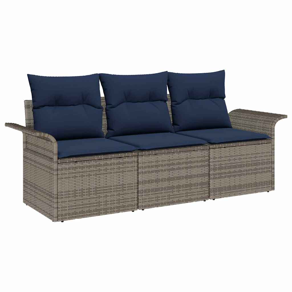 Ensemble de canapé de jardin avec coussin 3 pcs Gris Poly rotin