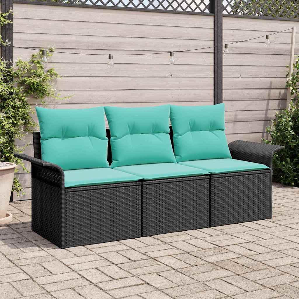 Ensemble de canapé de jardin avec coussin 3 pcs Noir Poly rotin