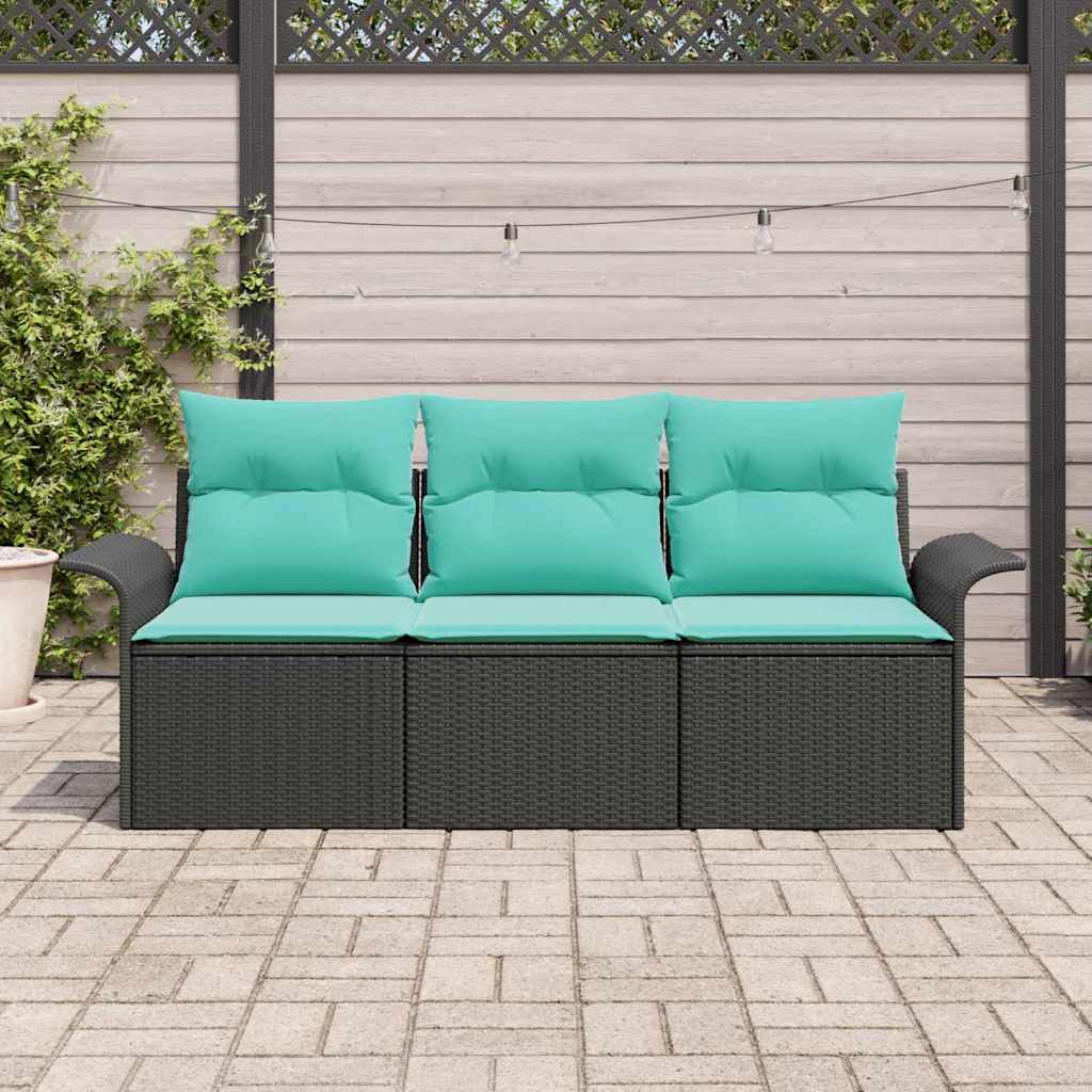 Ensemble de canapé de jardin avec coussin 3 pcs Noir Poly rotin