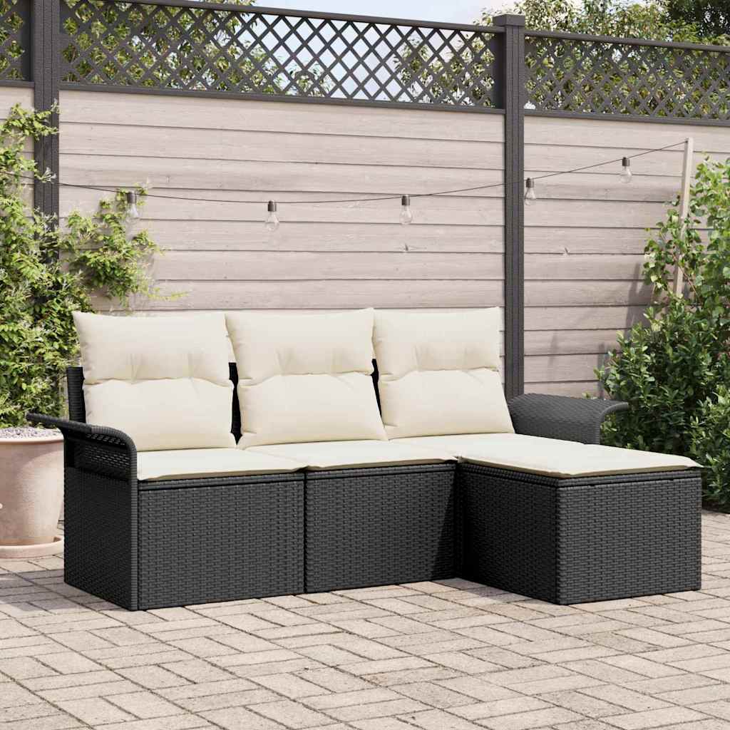 Ensemble de canapé de jardin avec coussin 4 pcs Noir Poly rotin