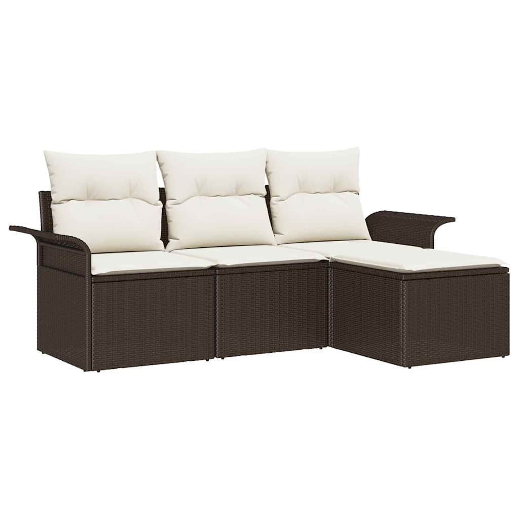 Ensemble de canapé de jardin 4 pcs Marron Poly rotin