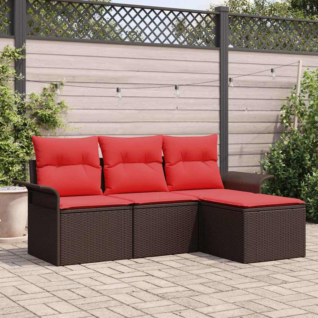 Ensemble de canapé de jardin 4 pc Marron polyrotin