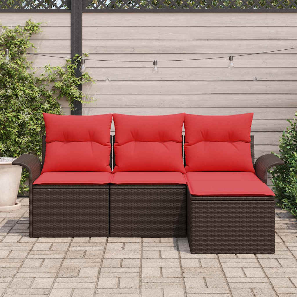Ensemble de canapé de jardin 4 pcs Marron polyrotin