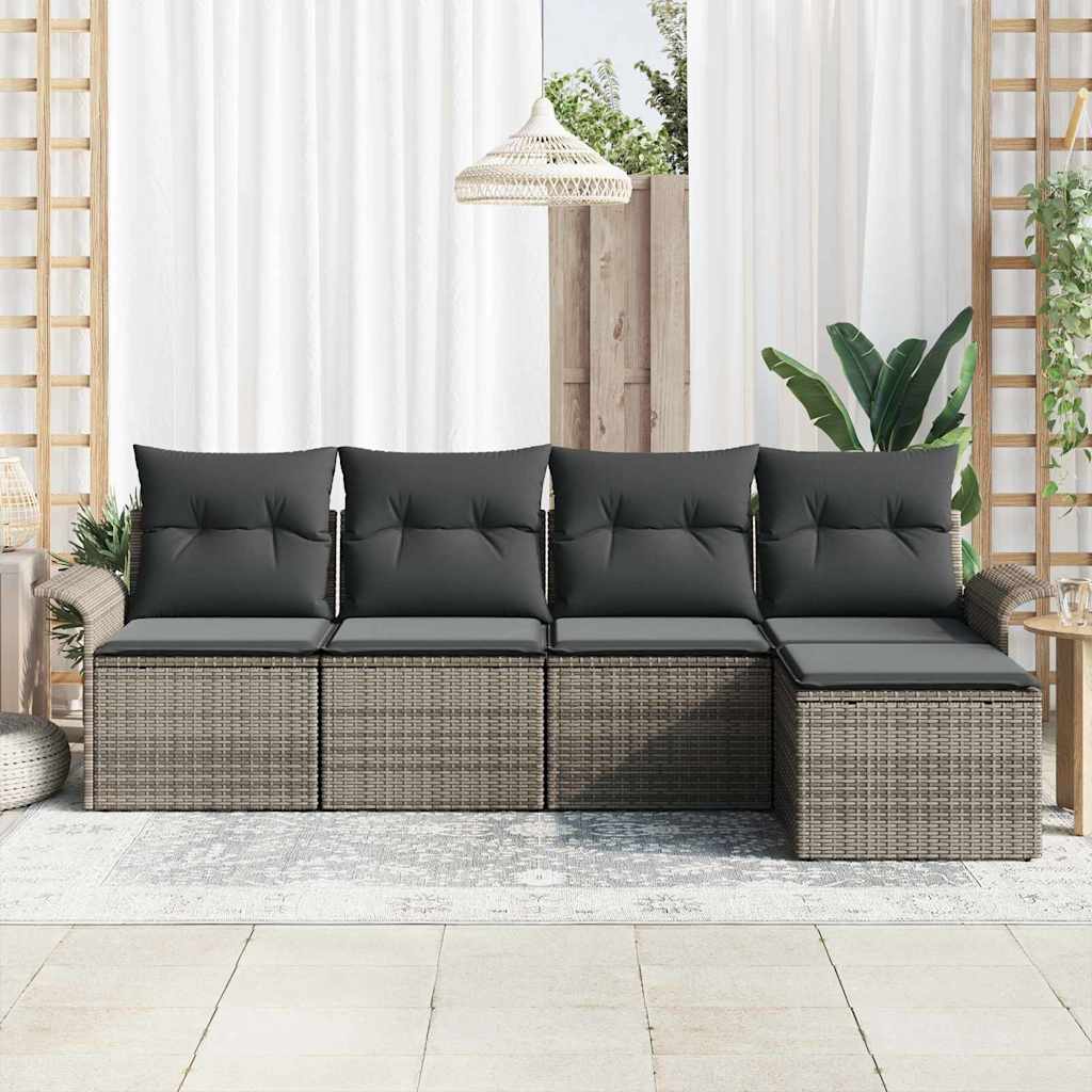 Ensemble de canapé de jardin avec coussin 5 pcs Gris polyrotin