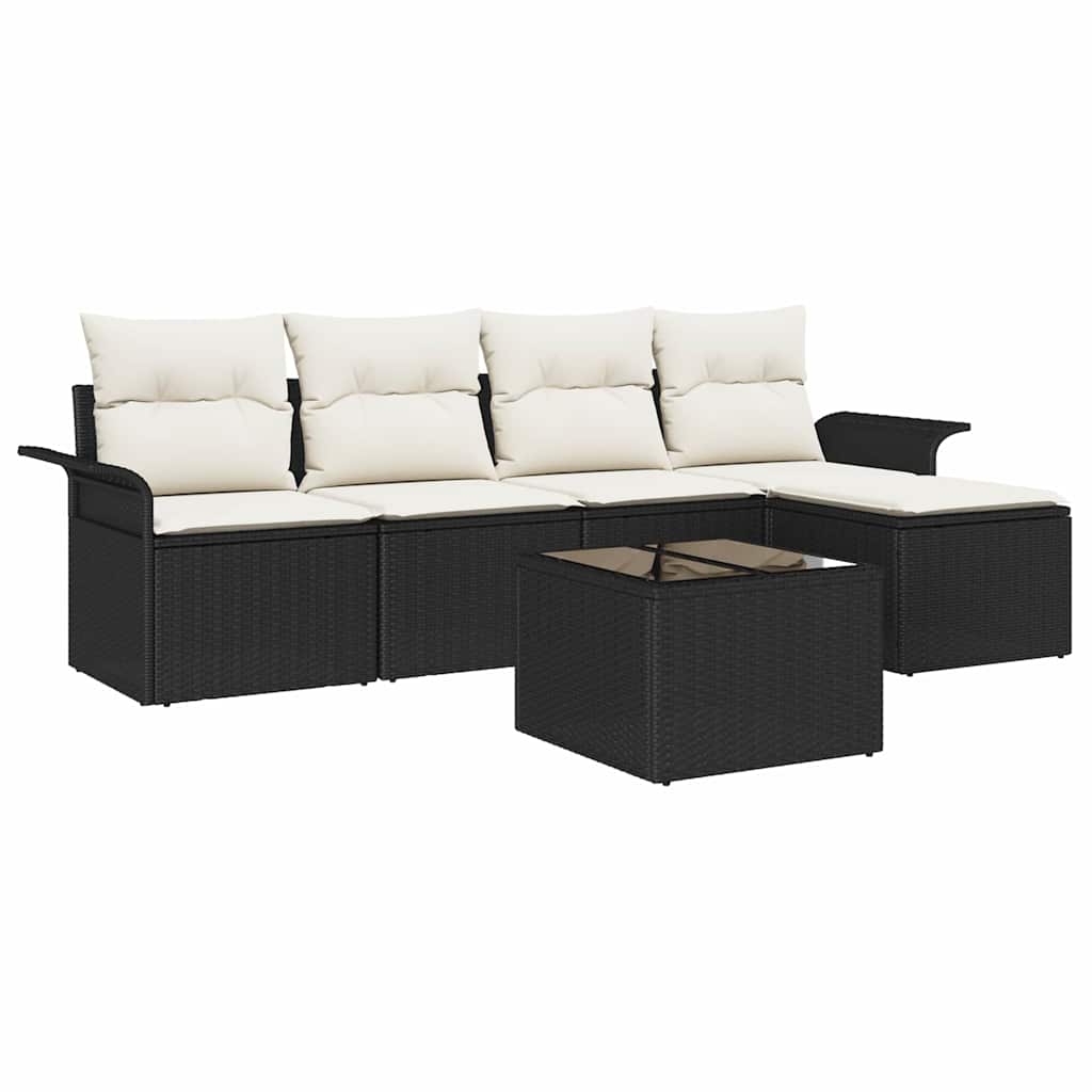 Ensemble de canapé de jardin avec coussin 6 pcs Noir polyrotin