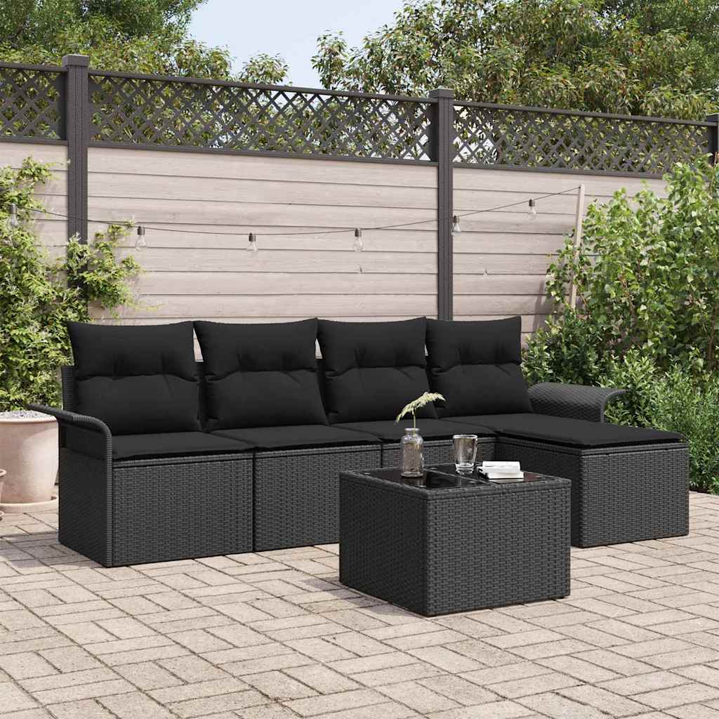 Ensemble de canapé de jardin avec coussin 6 pcs Noir polyrotin