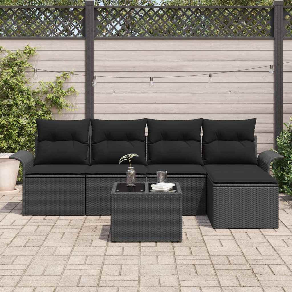 Ensemble de canapé de jardin avec coussin 6 pcs Noir polyrotin