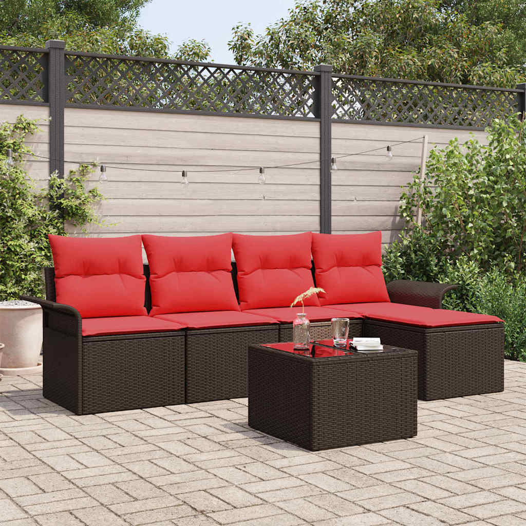 Ensemble de canapé de jardin 6 pcs Marron polyrotin