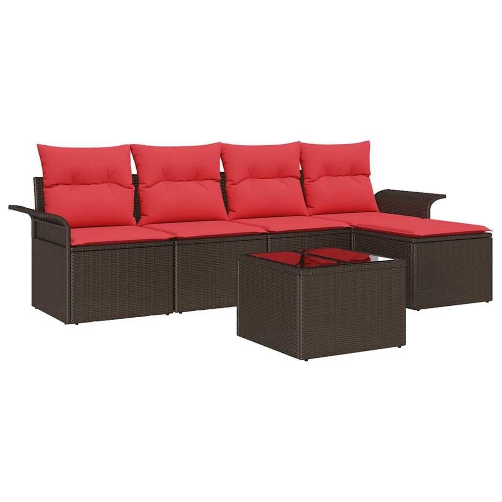 Ensemble de canapé de jardin 6 pcs Marron polyrotin