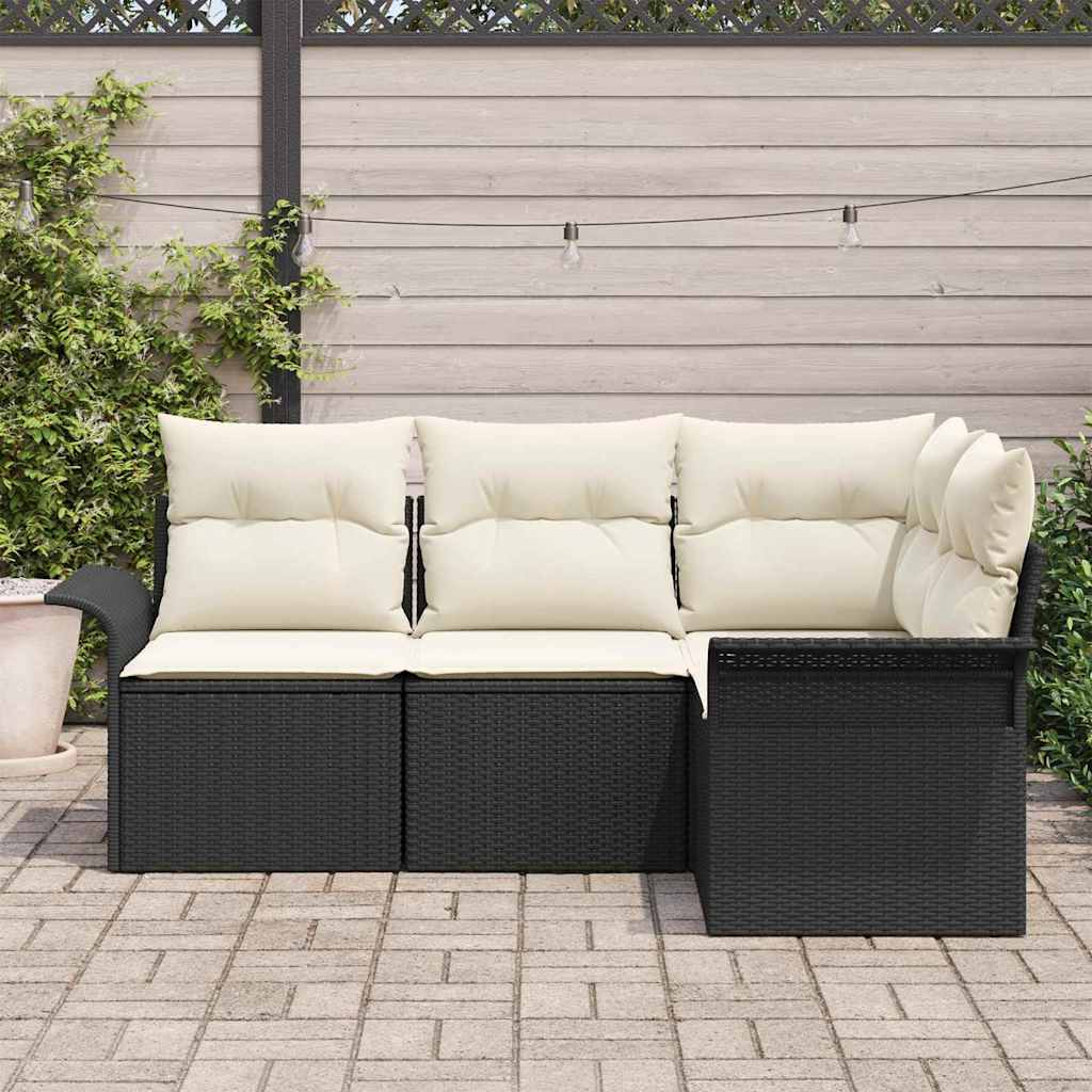 Ensemble de canapé de jardin 4 pc Noir polyrotin