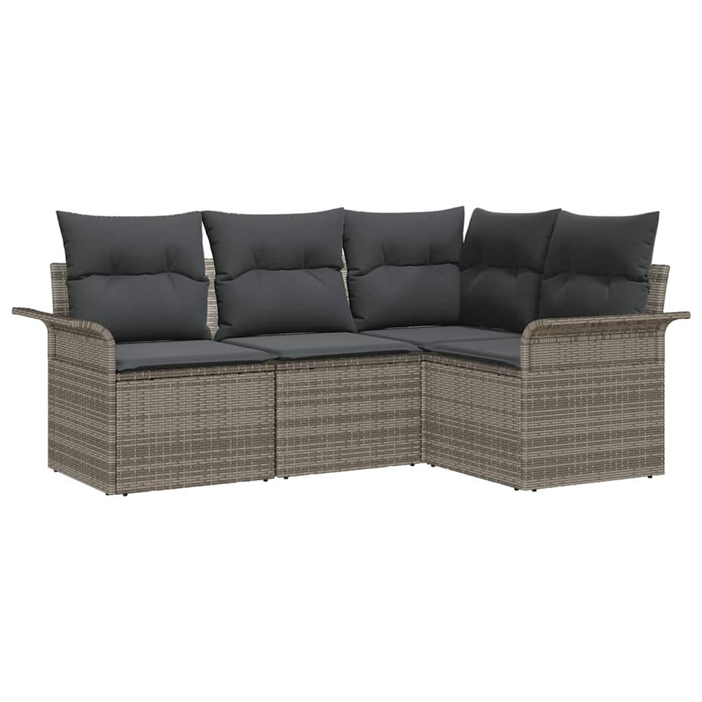 Ensemble de canapé de jardin 4 pc Gris polyrotin