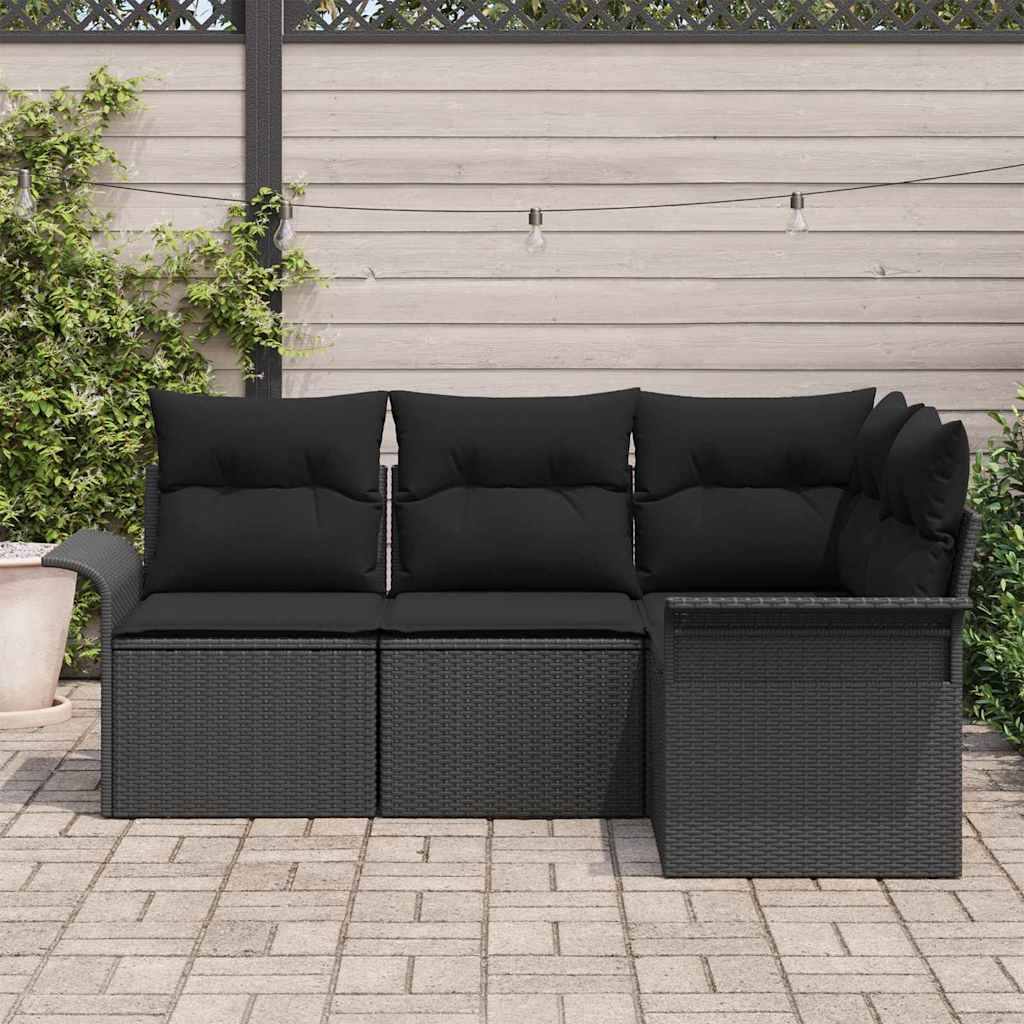 Ensemble de canapé de jardin avec stockage 4 pcs Noir polyrotin