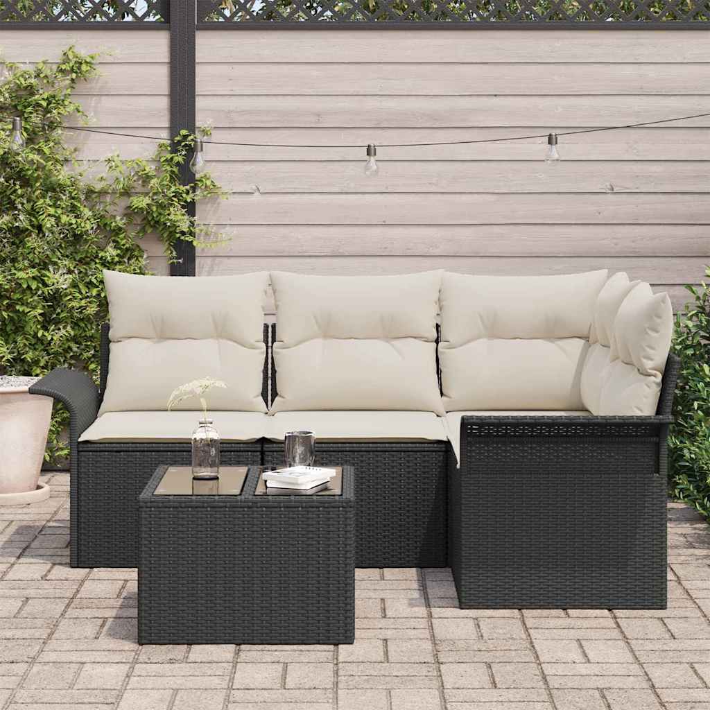 Ensemble de canapé de jardin 5 pc Noir polyrotin
