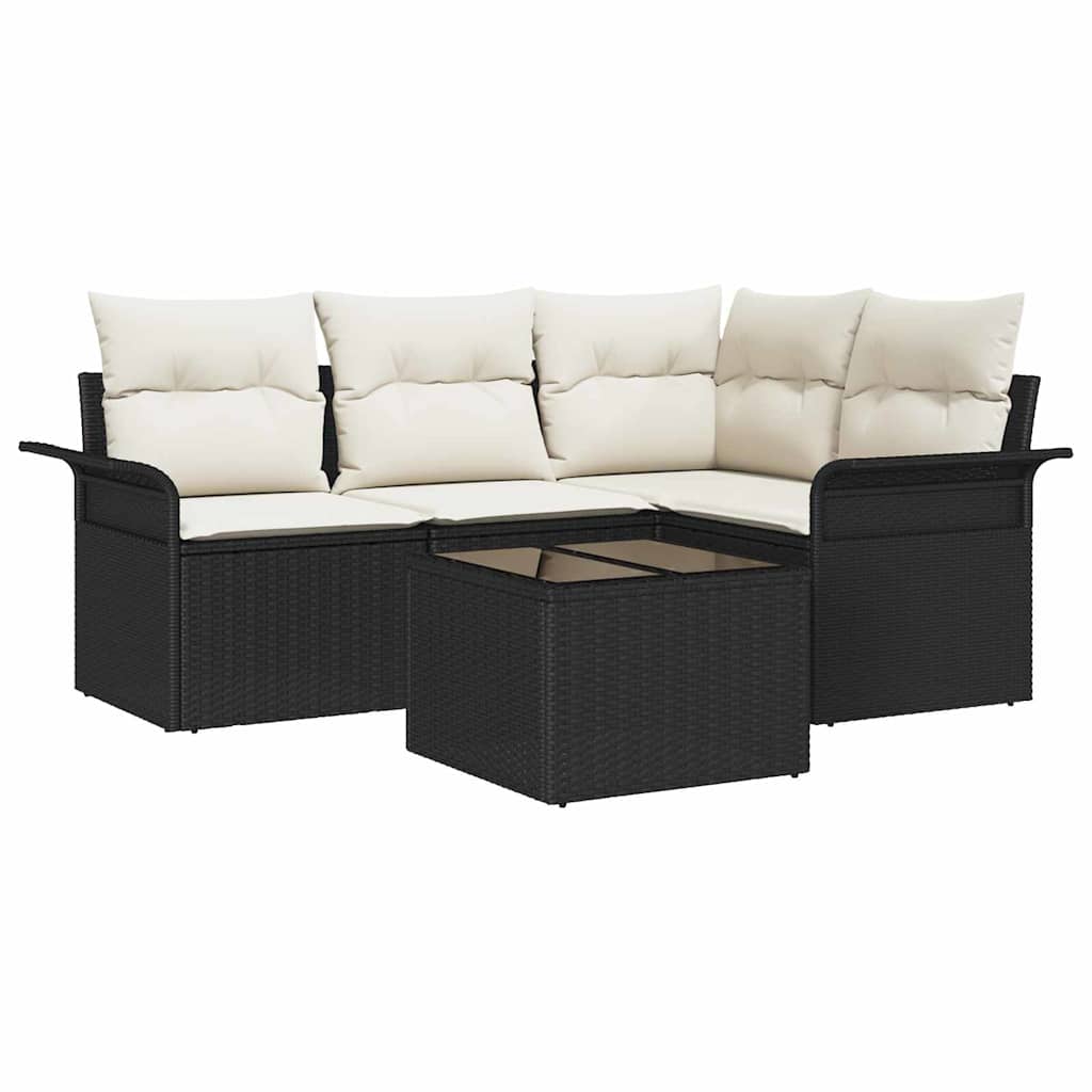 Ensemble de canapé de jardin 5 pc Noir polyrotin