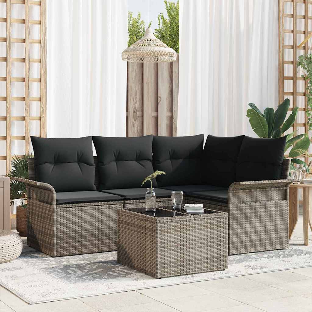 Ensemble de canapé de jardin 5 pc Gris polyrotin