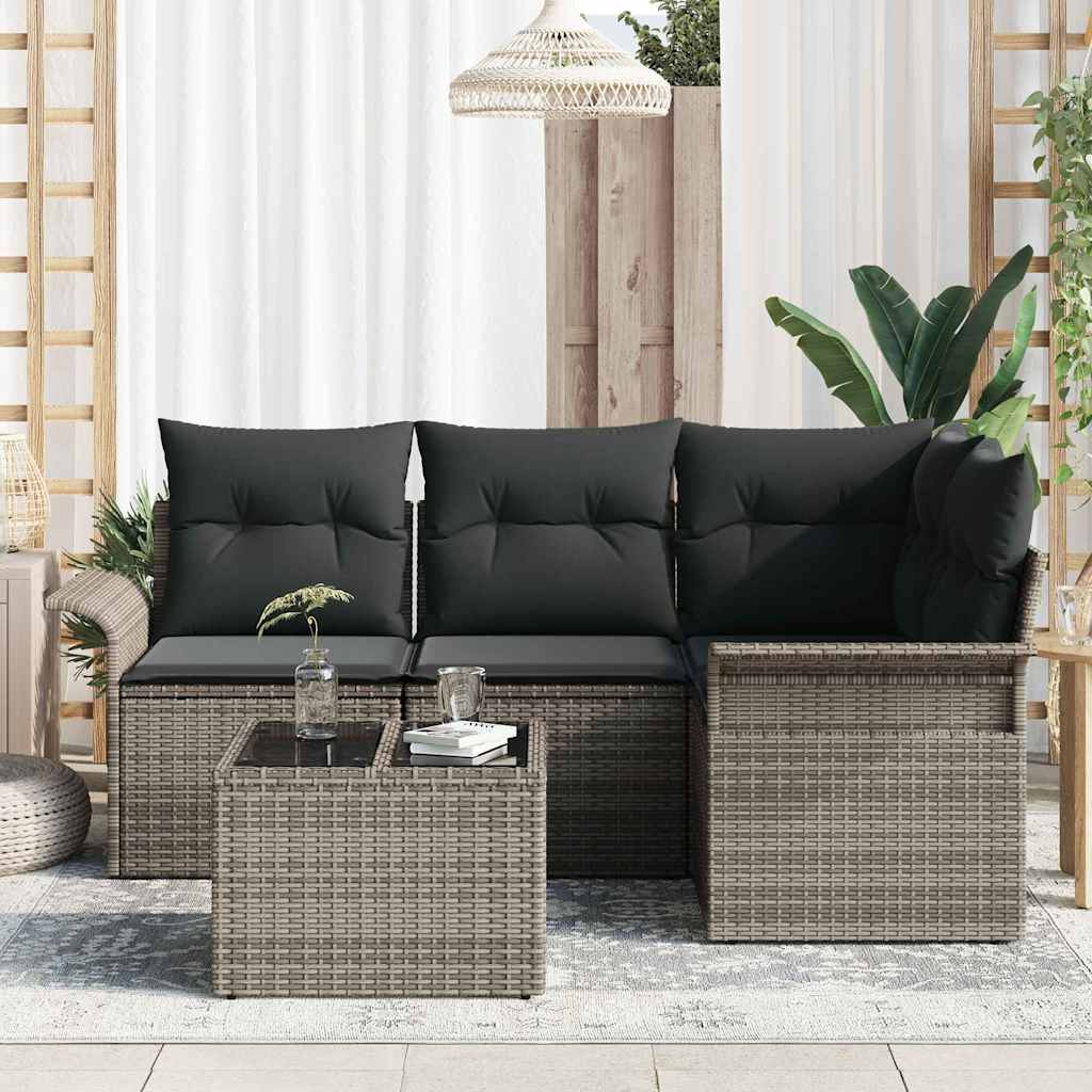 Ensemble de canapé de jardin 5 pc Gris polyrotin