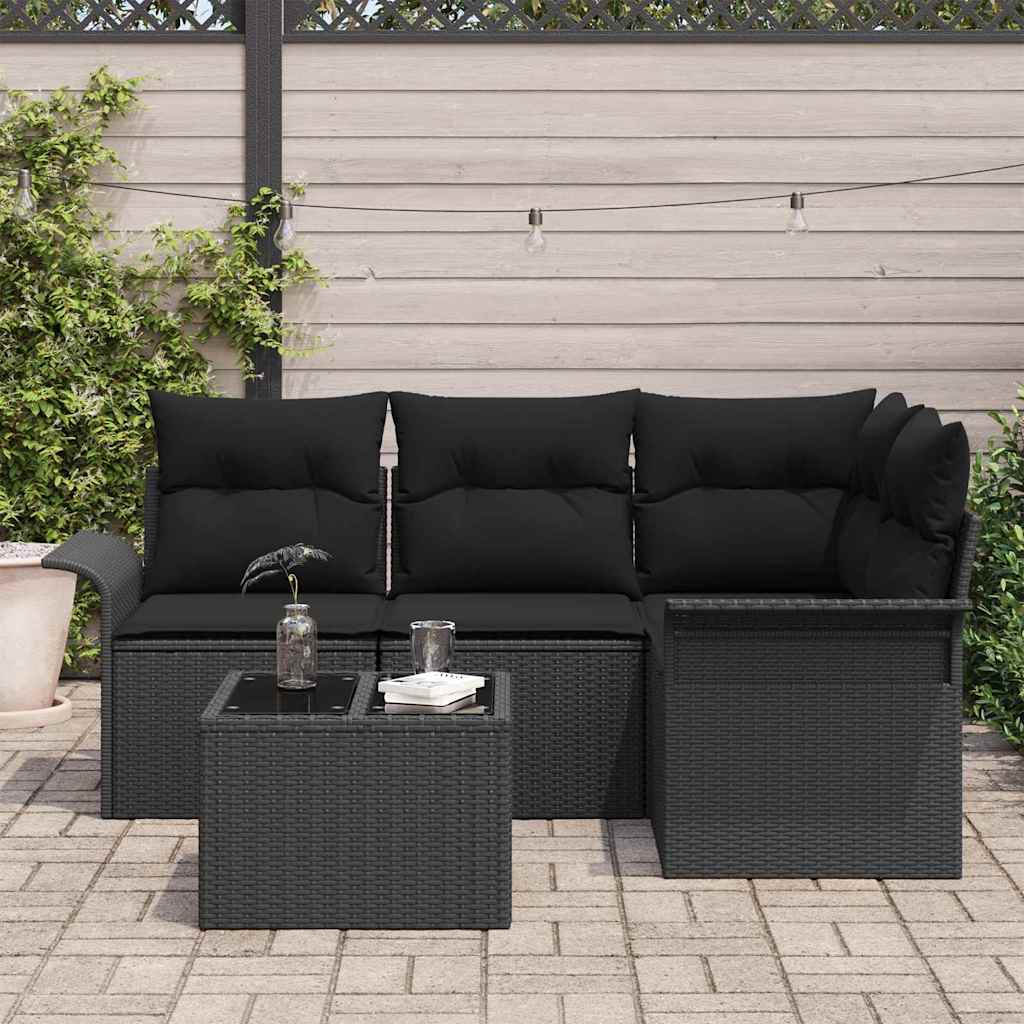 Ensemble de canapé de jardin avec stockage 5 pcs Noir polyrotin