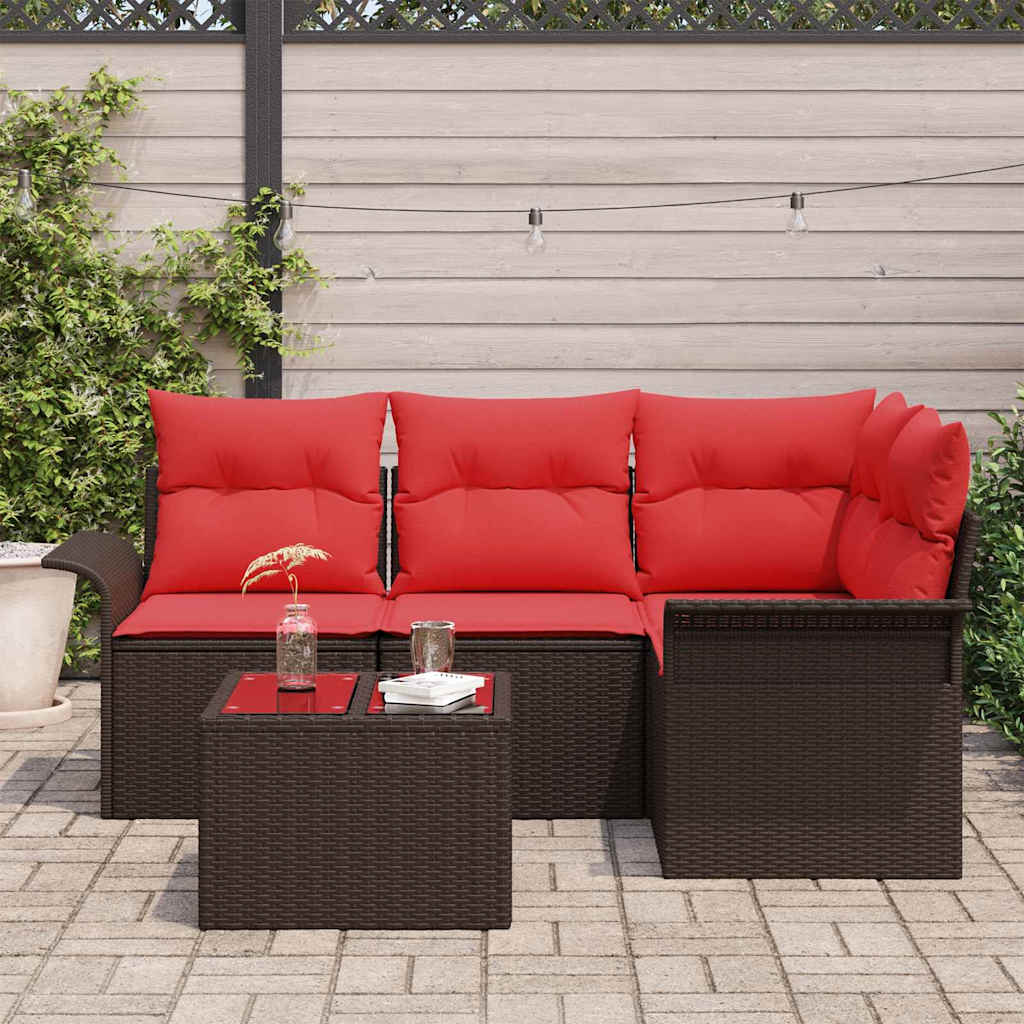 Ensemble de canapé de jardin 5 pcs Marron polyrotin