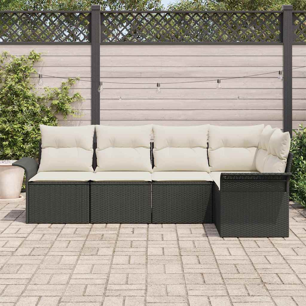 Ensemble de canapé de jardin avec stockage 5 pcs Noir polyrotin
