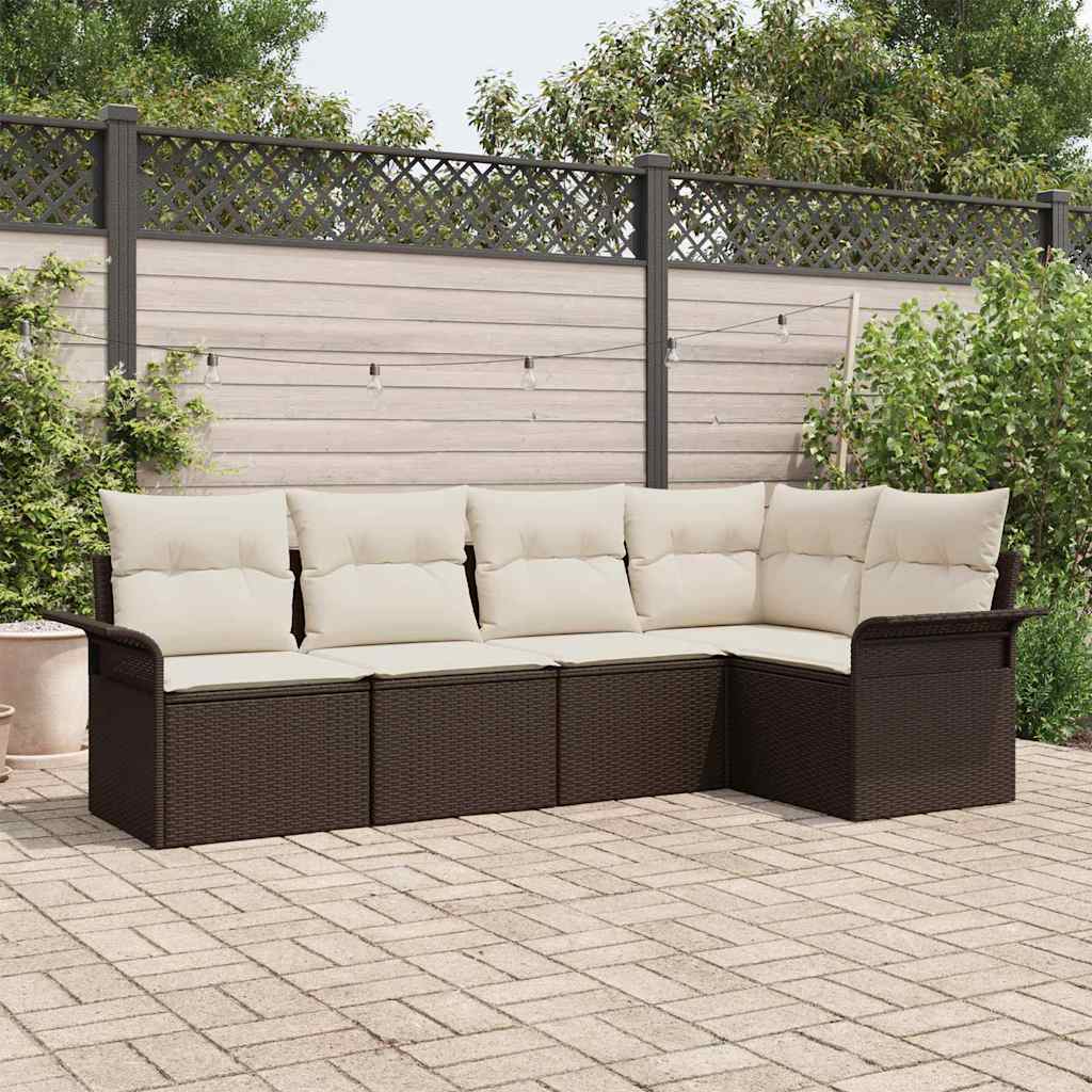 Ensemble de canapé de jardin 5 pc Marron polyrotin