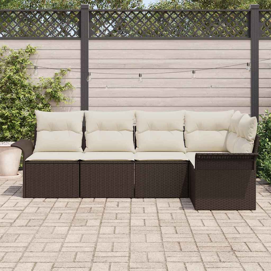 Ensemble de canapé de jardin 5 pcs Marron polyrotin