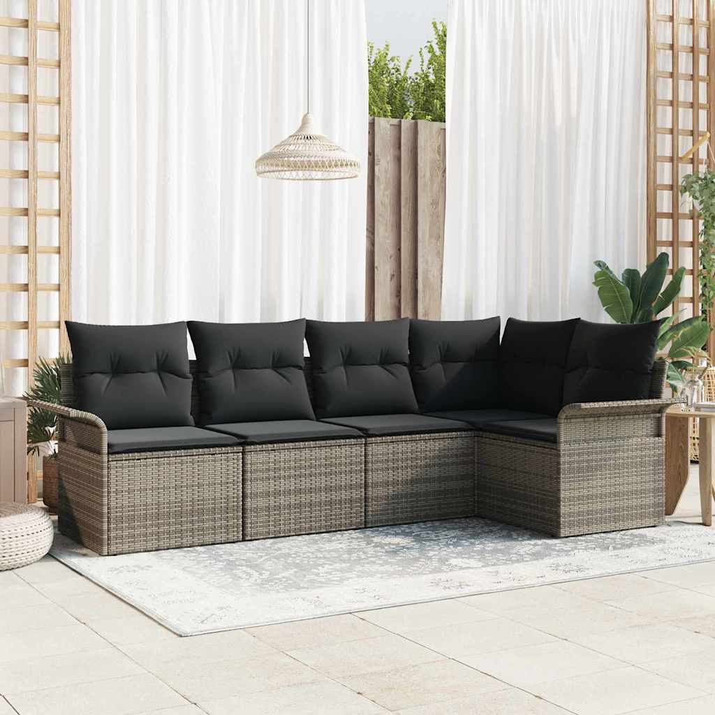 Ensemble de canapé de jardin 5 pc Gris polyrotin