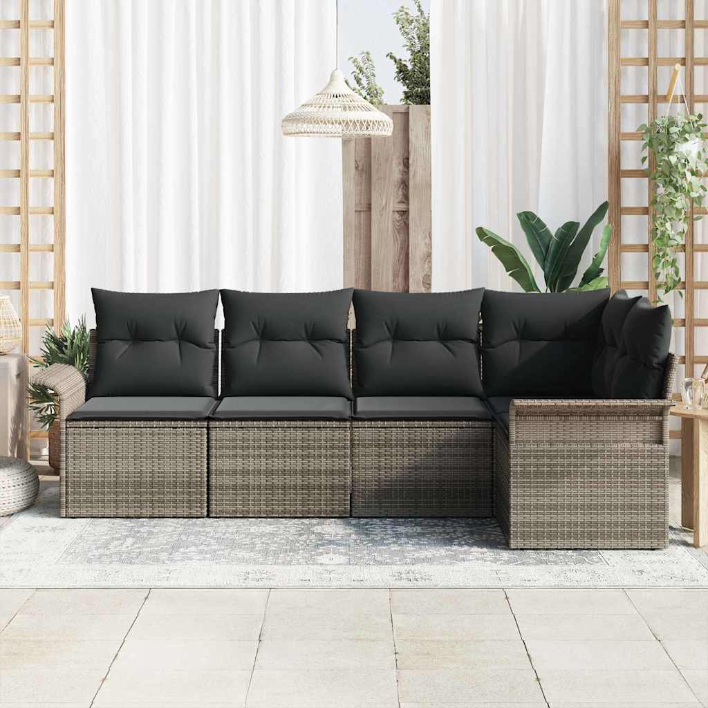 Ensemble de canapé de jardin 5 pc Gris polyrotin