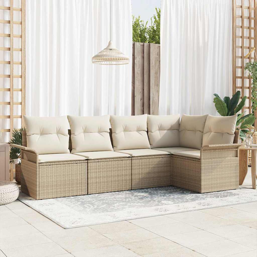 Ensemble de canapé de jardin 5 pc Beige polyrotin