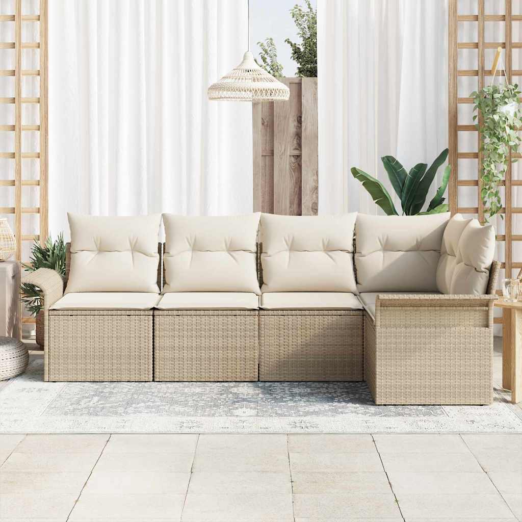 Ensemble de canapé de jardin 5 pc Beige polyrotin