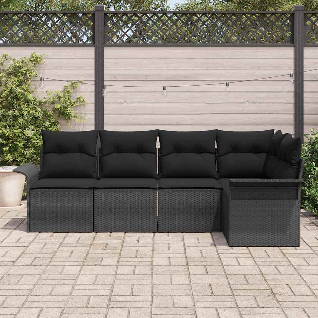 Ensemble de canapé de jardin avec stockage 5 pcs Noir polyrotin