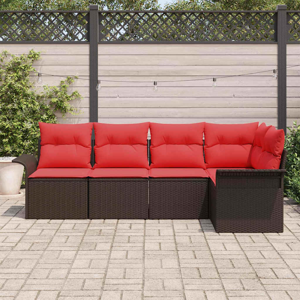 Ensemble de canapé de jardin 5 pcs Marron polyrotin