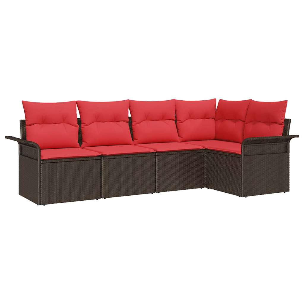 Ensemble de canapé de jardin 5 pcs Marron polyrotin