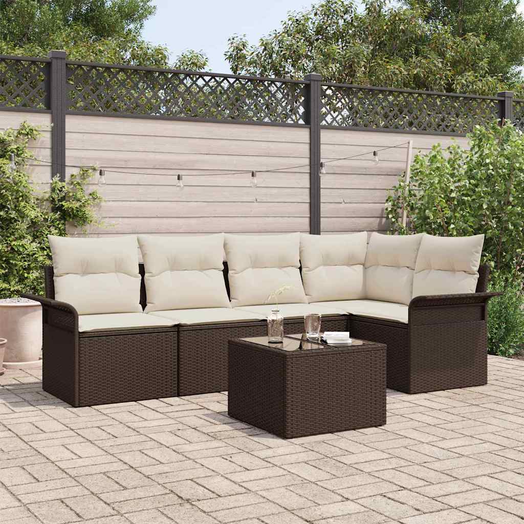 Ensemble de canapé de jardin 6 pcs Marron polyrotin