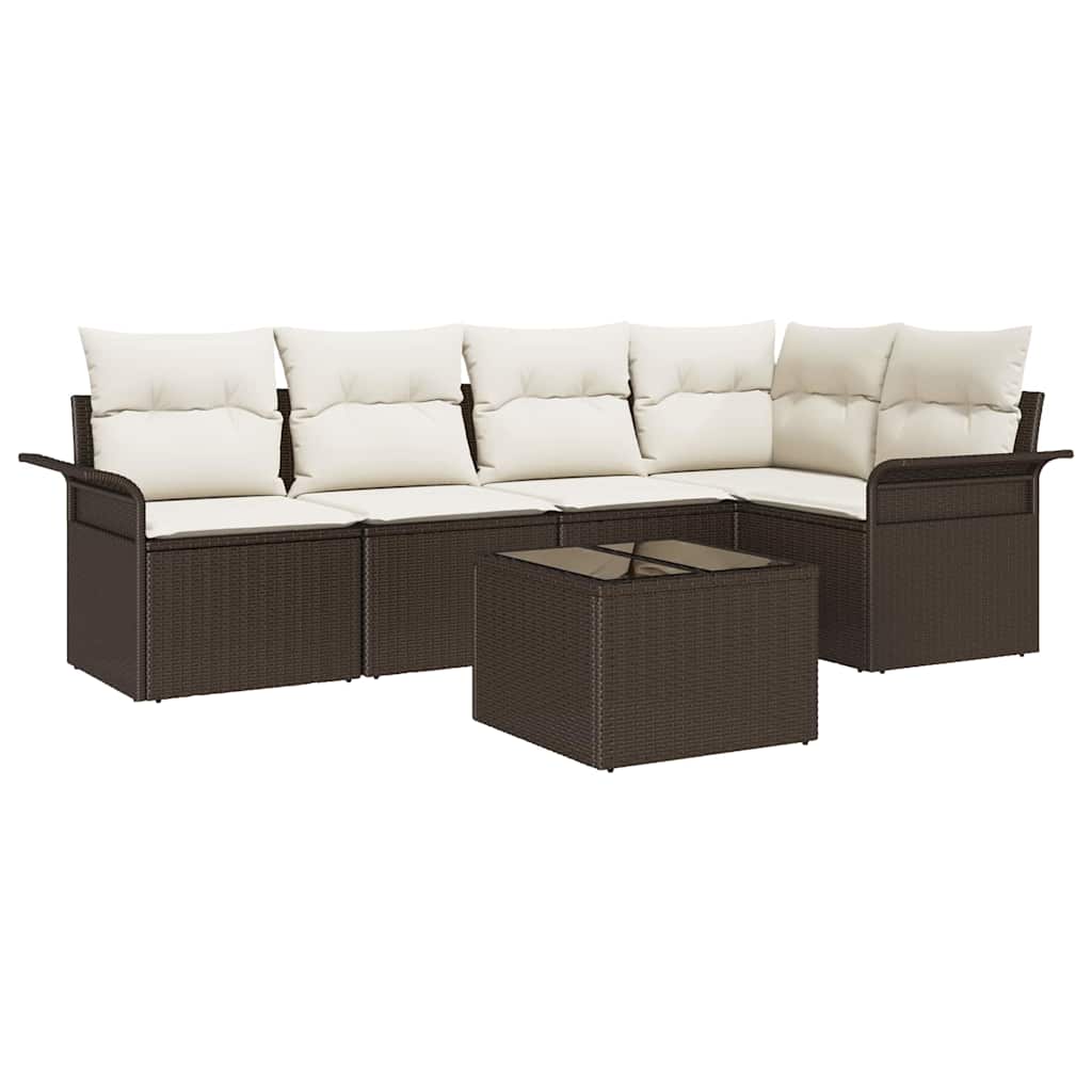 Ensemble de canapé de jardin 6 pcs Marron polyrotin