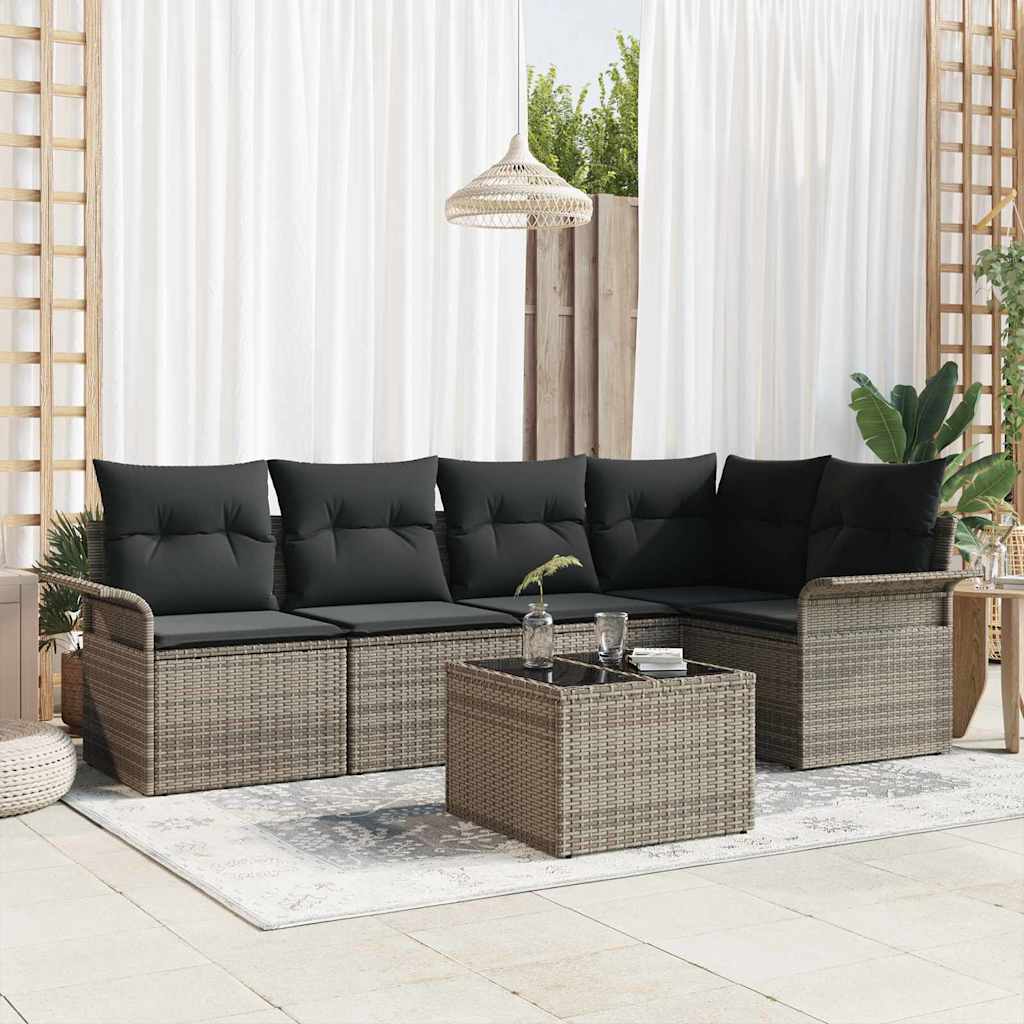Ensemble de canapé de jardin 6 pc Gris polyrotin