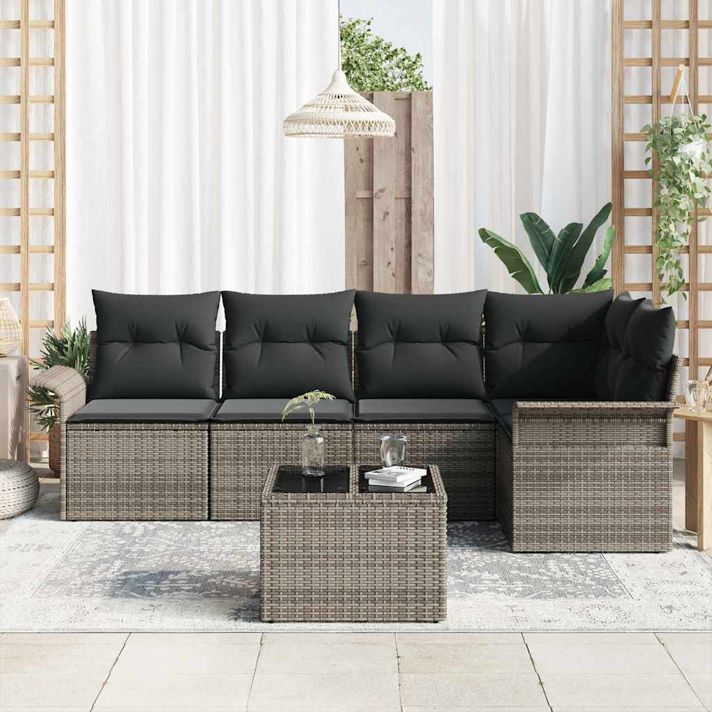 Ensemble de canapé de jardin 6 pc Gris polyrotin