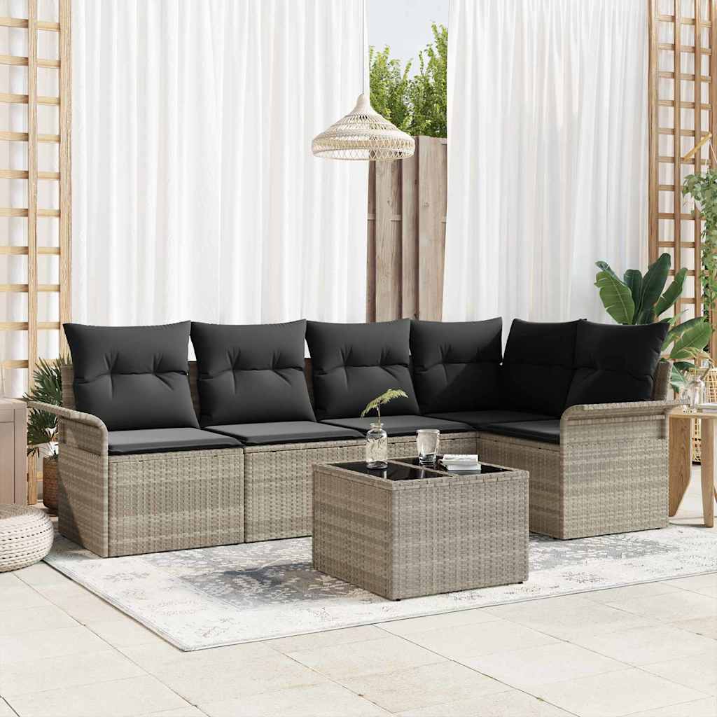 Ensemble de canapé de jardin 6 pc Gris clair polyrotin