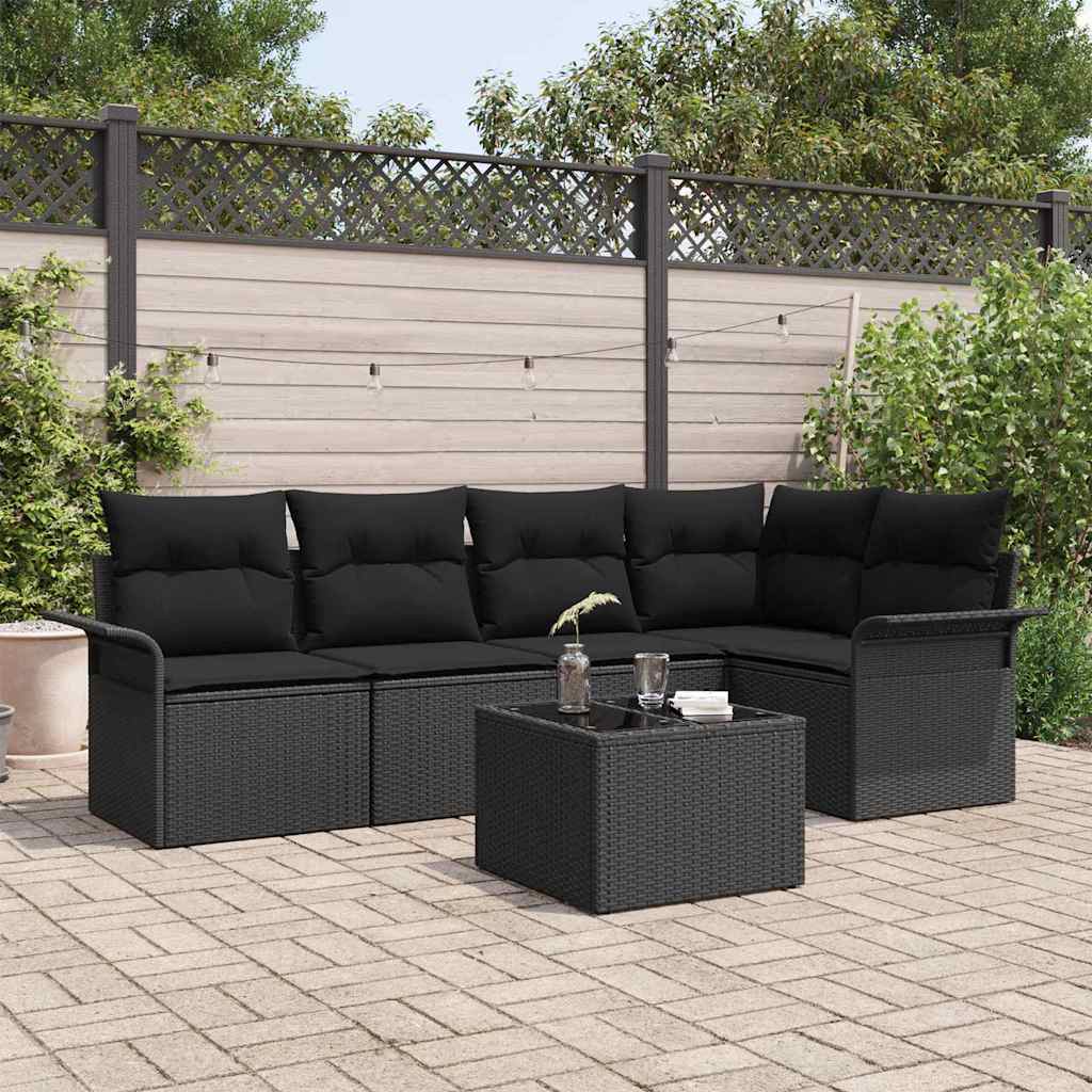 Ensemble de canapé de jardin 6 pc Noir polyrotin