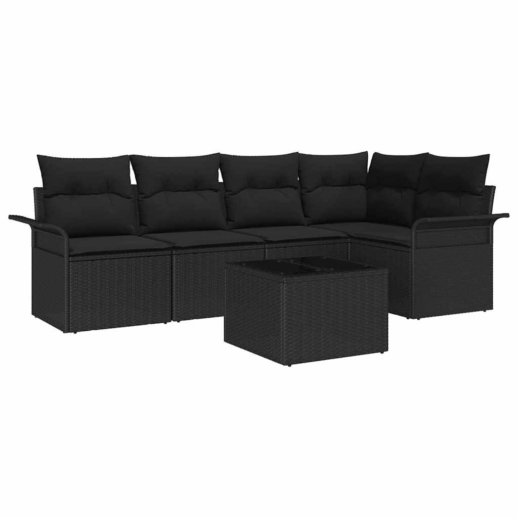 Ensemble de canapé de jardin avec coussin 6 pcs Noir Poly rotin