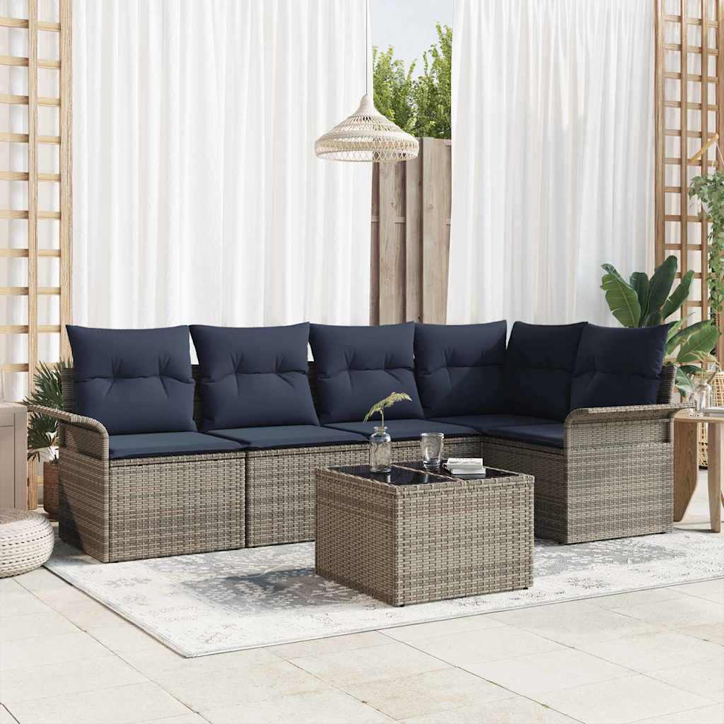 Ensemble de canapé de jardin avec stockage 6 pcs Gris polyrotin
