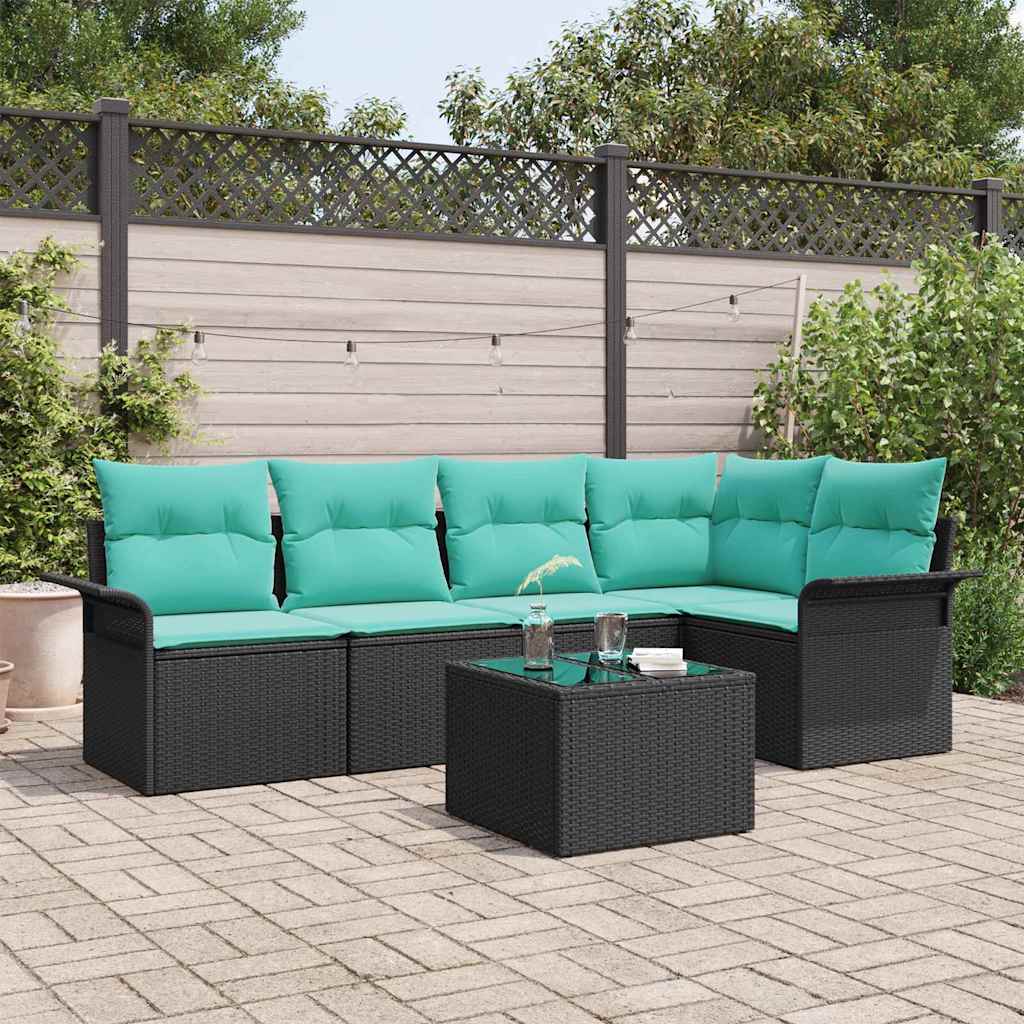 Ensemble de canapé de jardin avec stockage 6 pcs Noir polyrotin