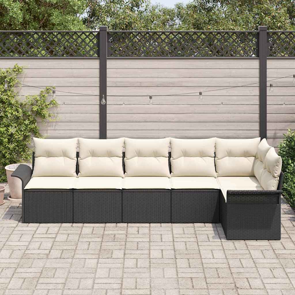 Ensemble de canapé de jardin avec coussin 6 pcs Noir Poly rotin