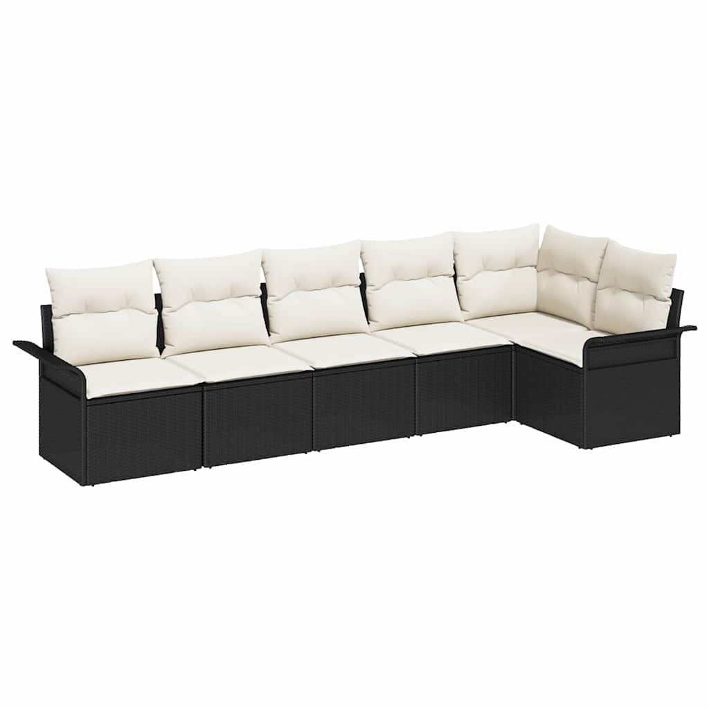 Ensemble de canapé de jardin avec coussin 6 pcs Noir Poly rotin