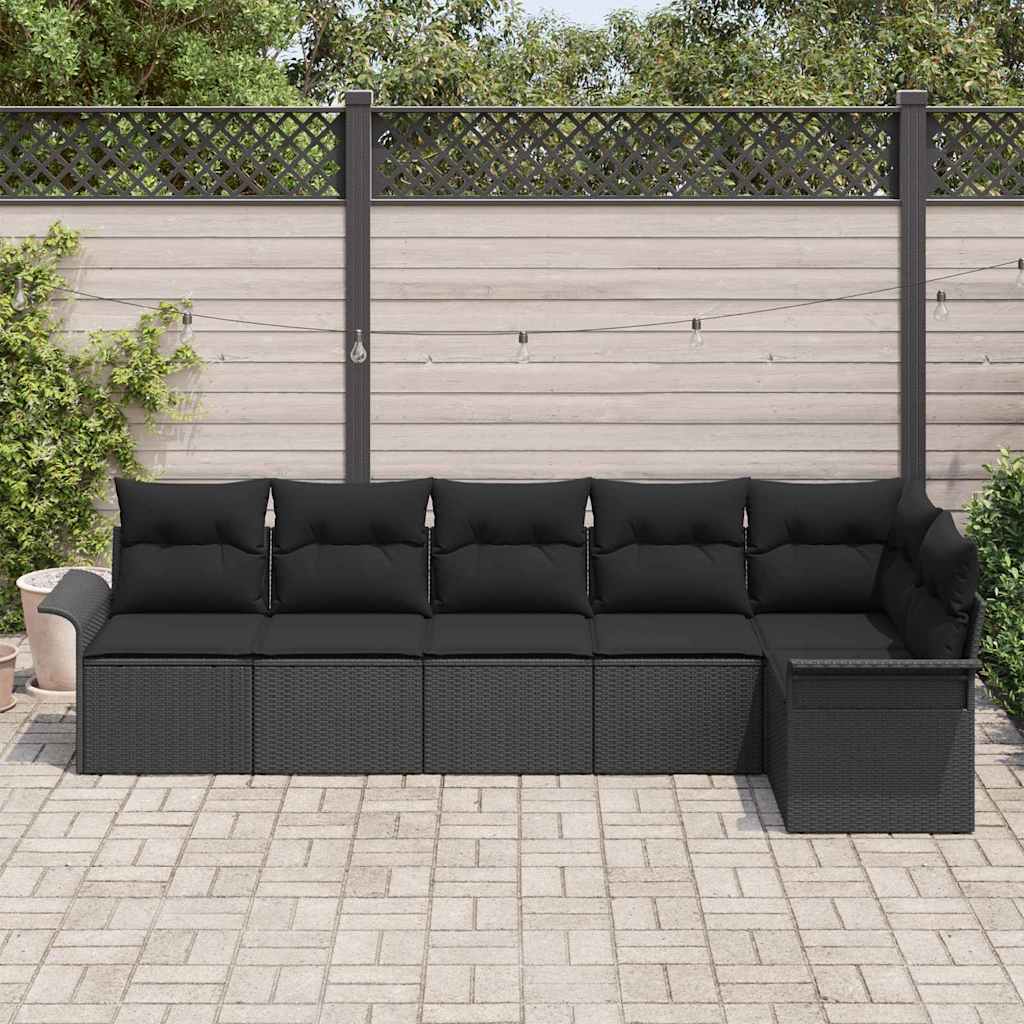 Ensemble de canapé de jardin avec coussin 6 pcs Noir Poly rotin