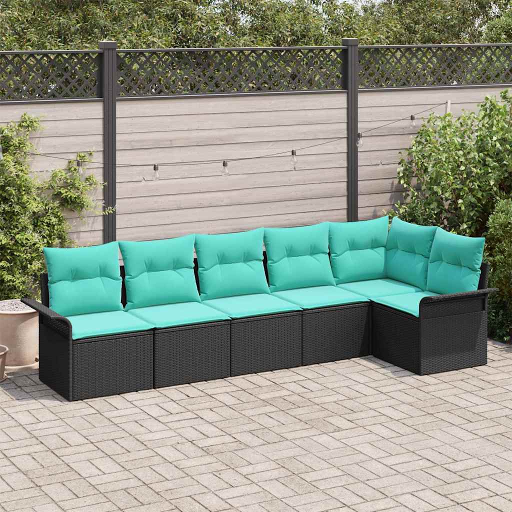 Ensemble de canapé de jardin 6 pc Noir polyrotin